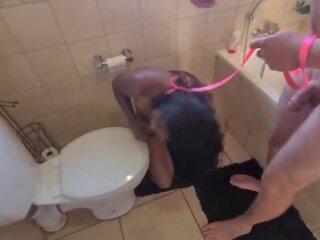 Menselijk toilet indisch slattern krijgen pissed op en krijgen haar hoofd flushed followed door zuigen lul